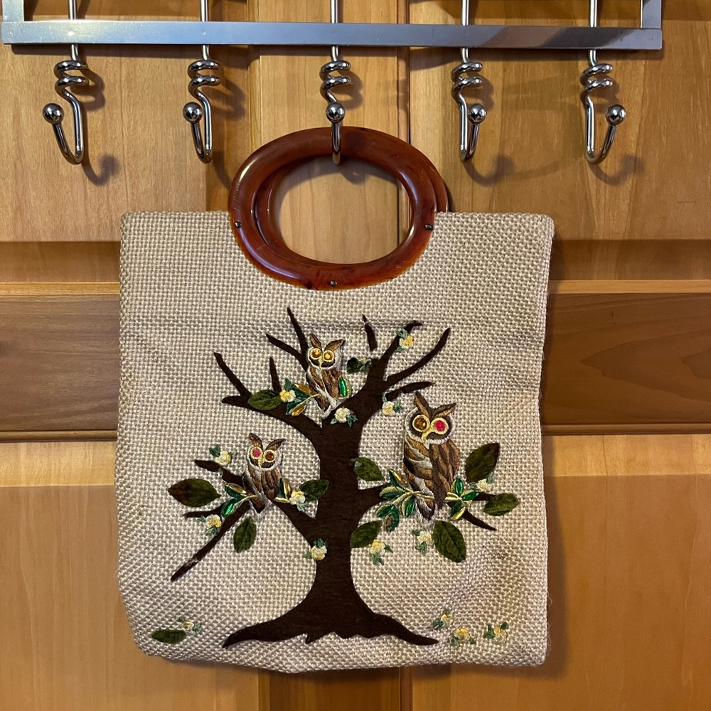 Vintage embroidered owl bag